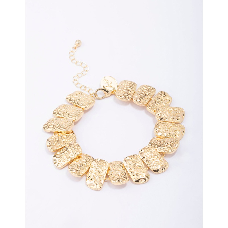 Gold Plated Hammered Rectangle Bracelet