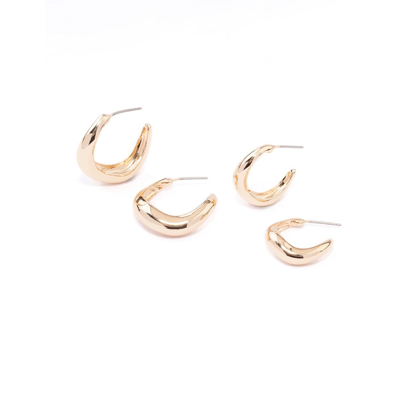 Gold Wave Matched Hoop Earring Pack