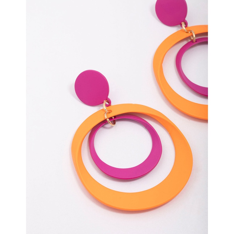 Pink & Orange Double Ring Drop Earrings