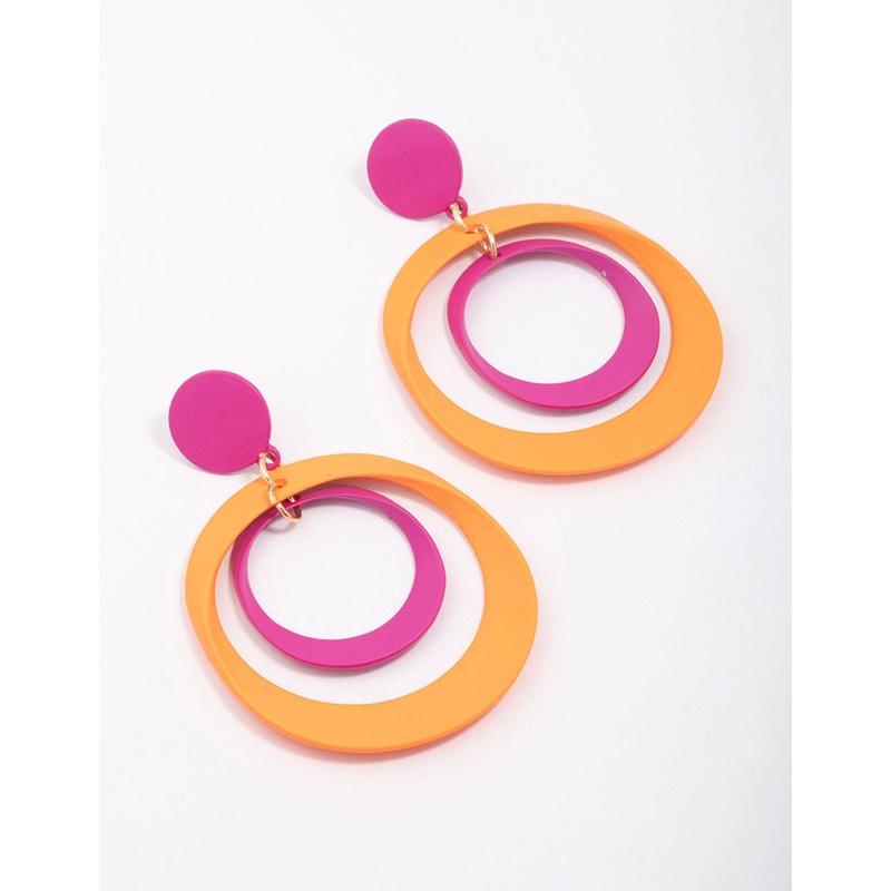 Pink & Orange Double Ring Drop Earrings