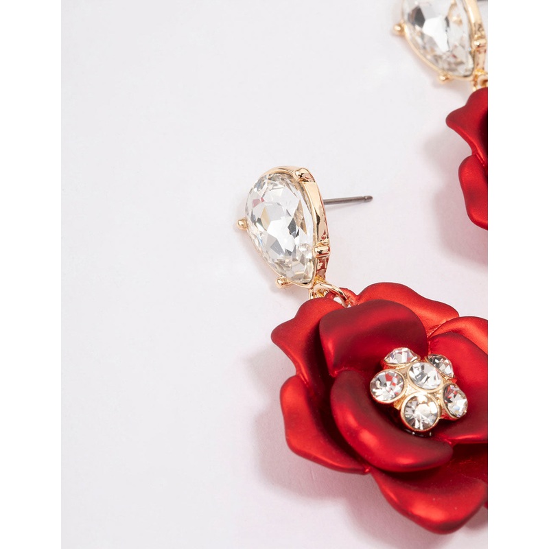 Red Iridescent Flower Stone Drop Earrings