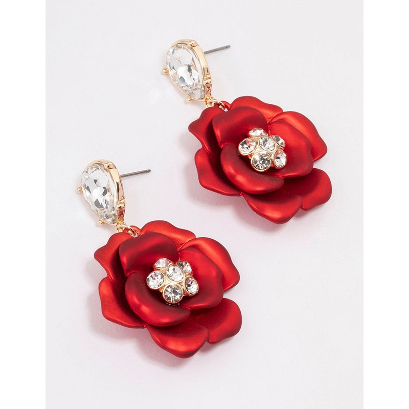 Red Iridescent Flower Stone Drop Earrings