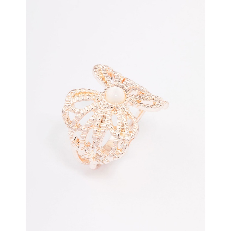 Rose Gold Butterfly Band Ring|SM|ML