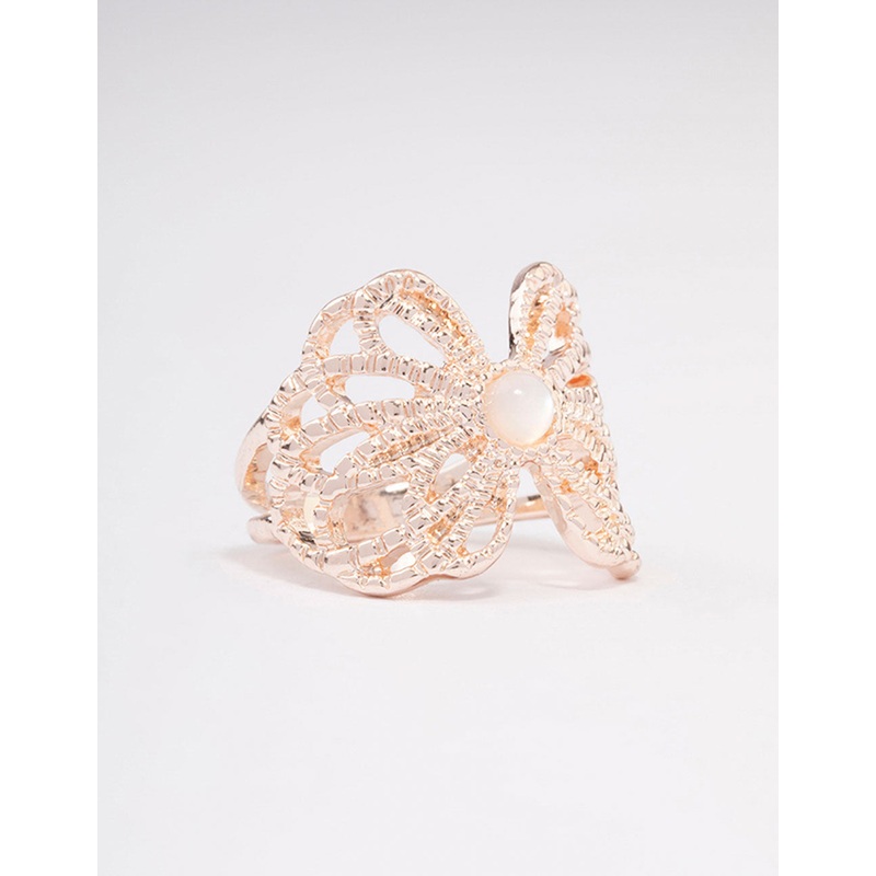 Rose Gold Butterfly Band Ring|SM|ML
