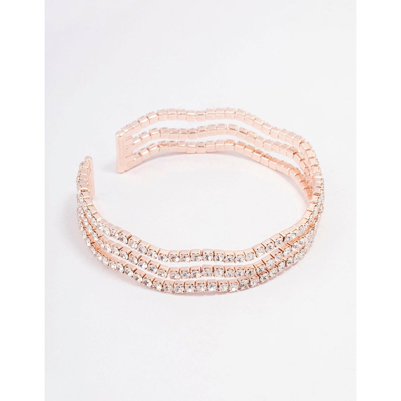 Rose Gold Diamante Wave Cup Chain Wrist Cuff