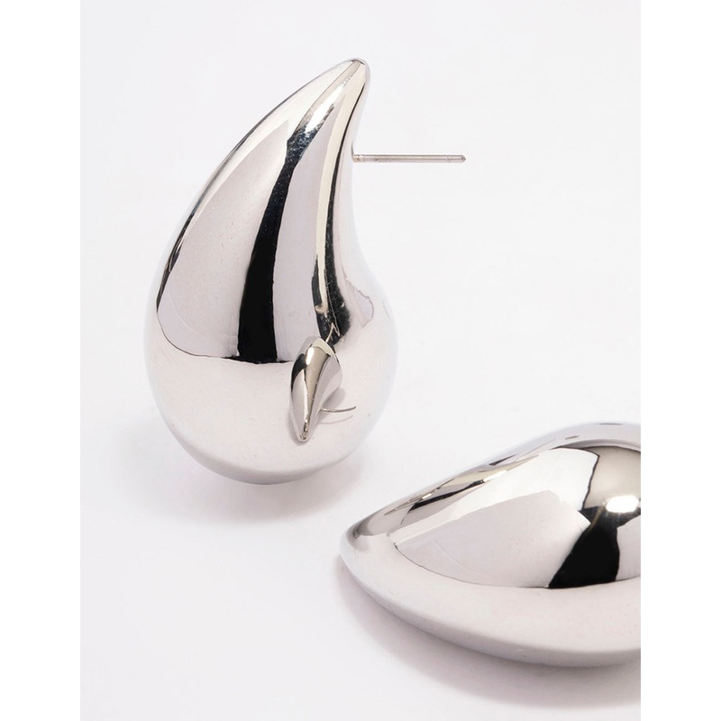 Silver Large Smooth Teardrop Earrings