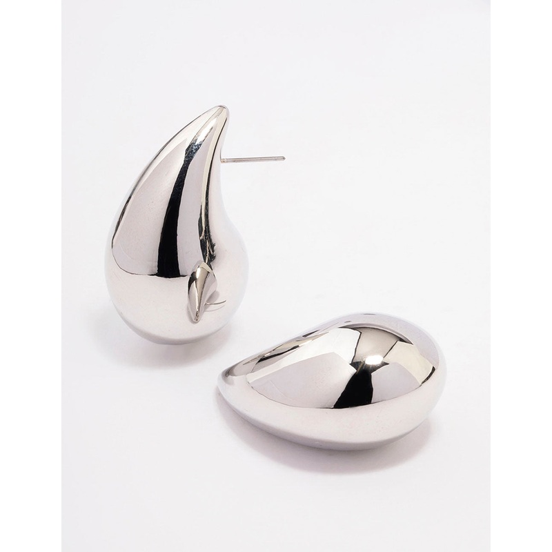 Silver Large Smooth Teardrop Earrings