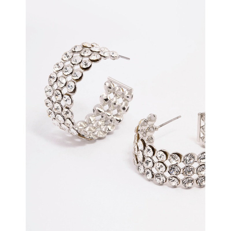 Silver Triple Row Bold Hoop Earrings