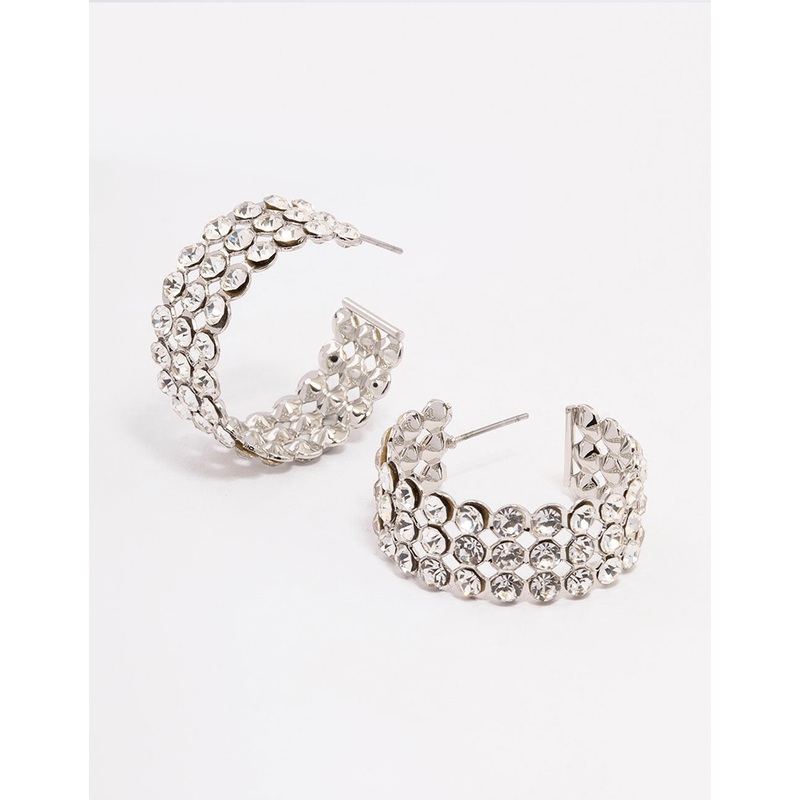 Silver Triple Row Bold Hoop Earrings