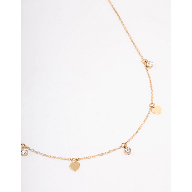 Waterproof Gold Plated Stainless Steel Diamante & Heart Necklace