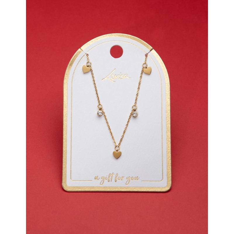 Waterproof Gold Plated Stainless Steel Diamante & Heart Necklace