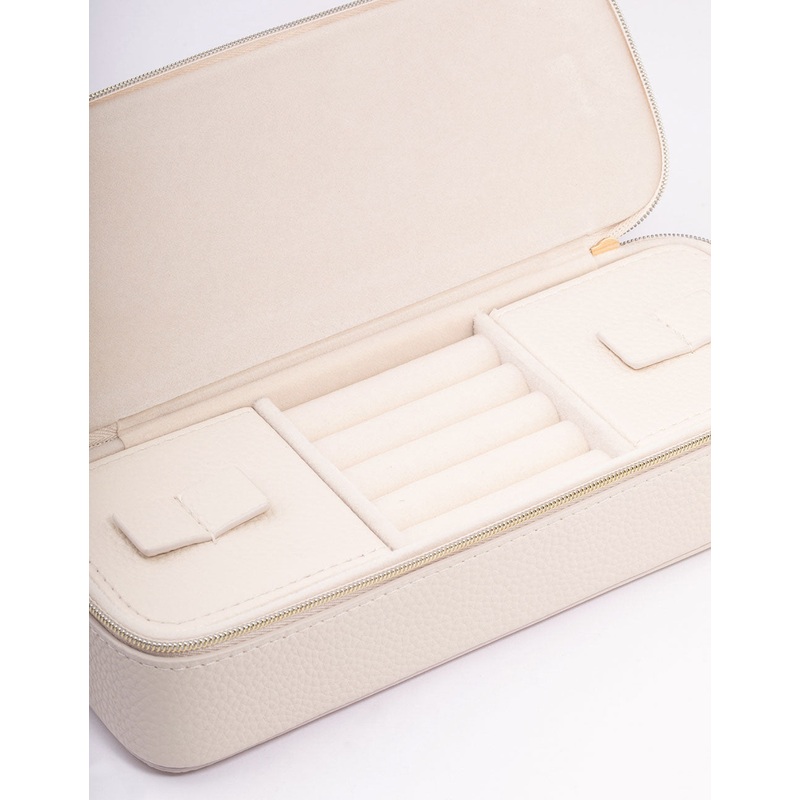 Cream Faux Leather Makeup & Jewellery Case