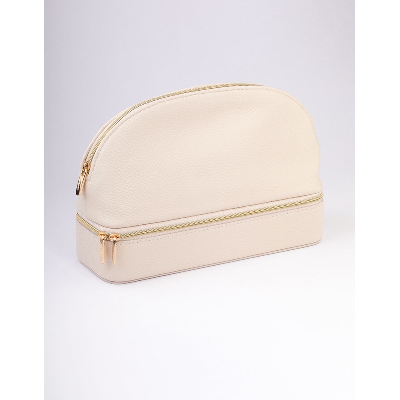 Cream Faux Leather Makeup & Jewellery Case