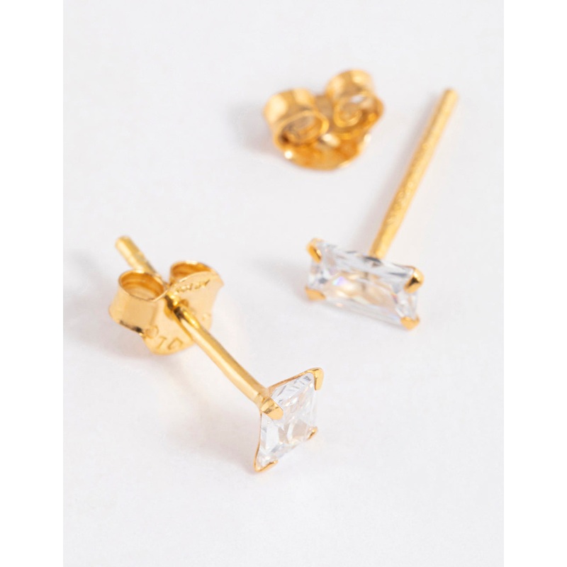 Gold Plated Sterling Silver Baguette Stud Earrings