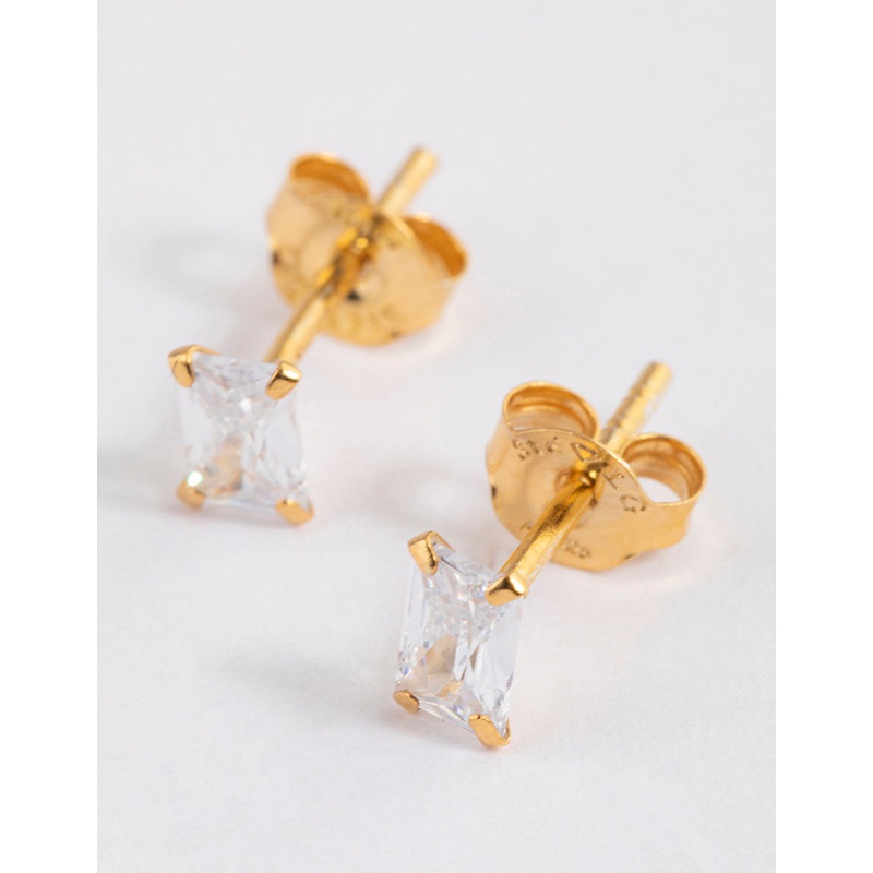 Gold Plated Sterling Silver Baguette Stud Earrings