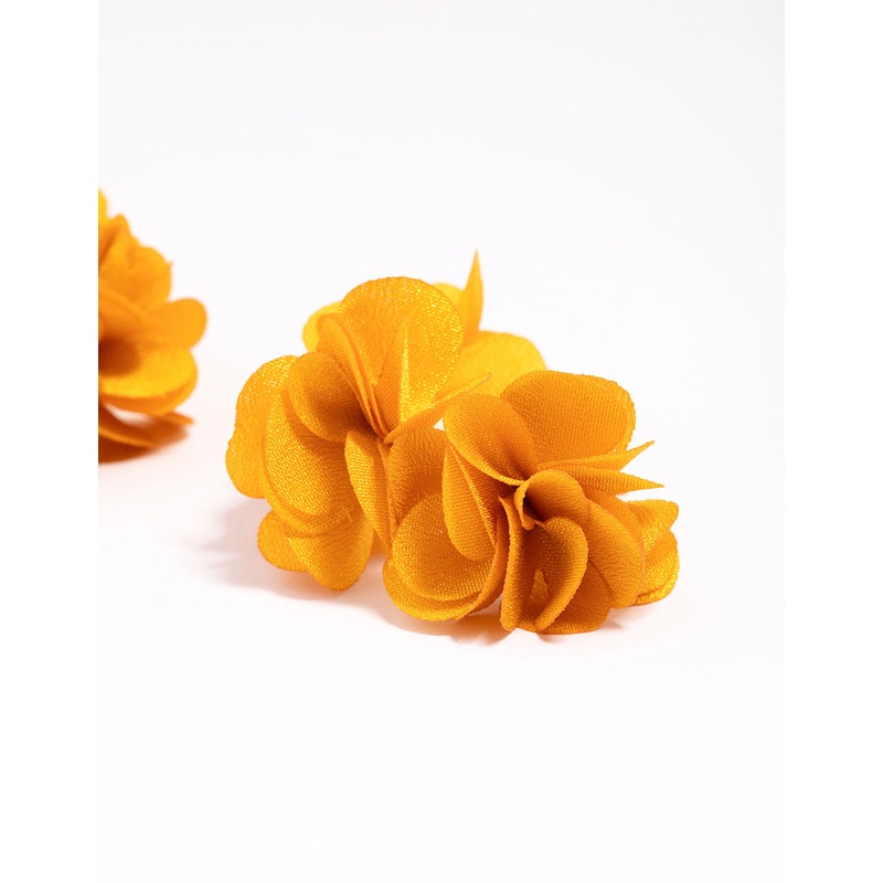Gold & Yellow Fabric Flower Hoop Earrings