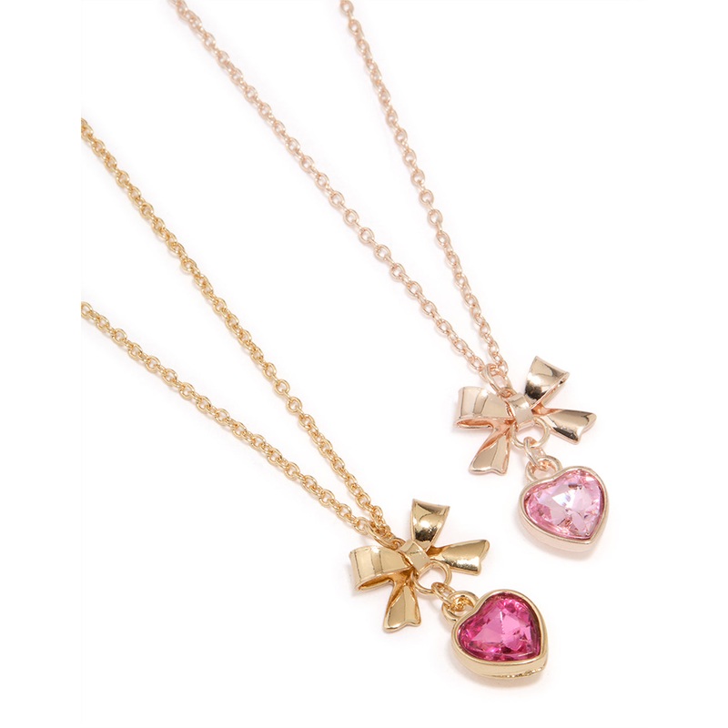 Mixed Metal Heart & Bow Necklace Pack