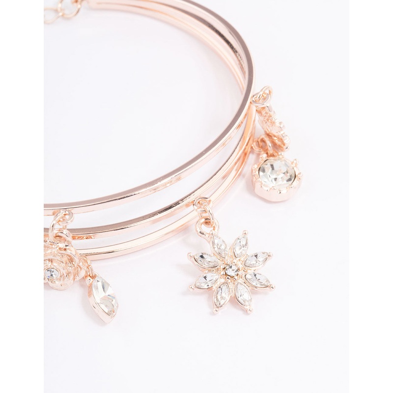 Rose Gold Floral Charm Wrist Cuff