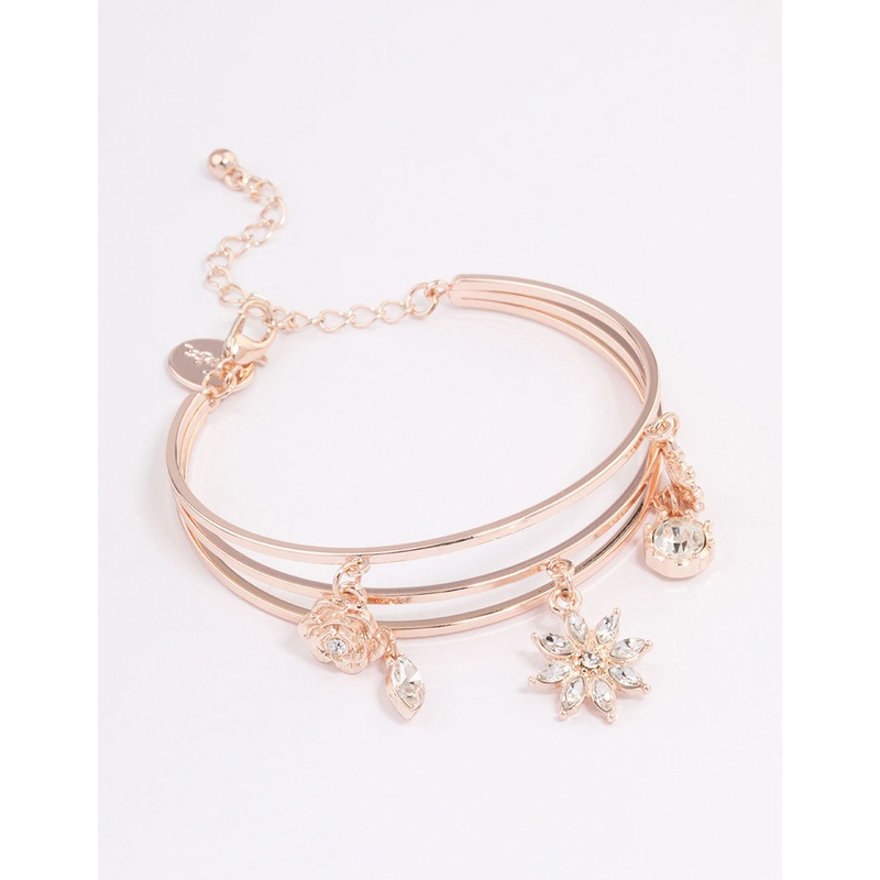 Rose Gold Floral Charm Wrist Cuff