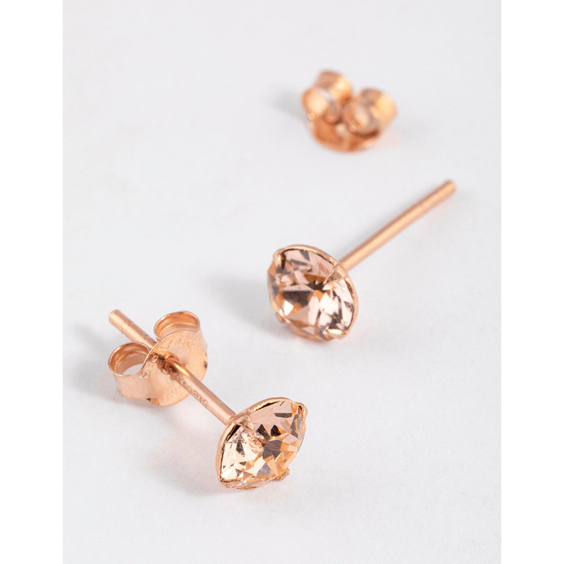 Rose Gold Plated Sterling Silver Diamante Stud Earrings 5mm