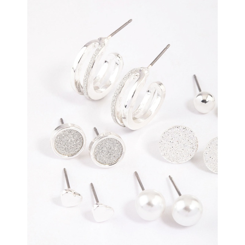 Silver Glitter Paper Mixed Earrings 8-Pack