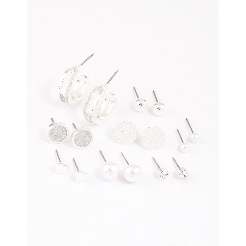 Silver Glitter Paper Mixed Earrings 8-Pack