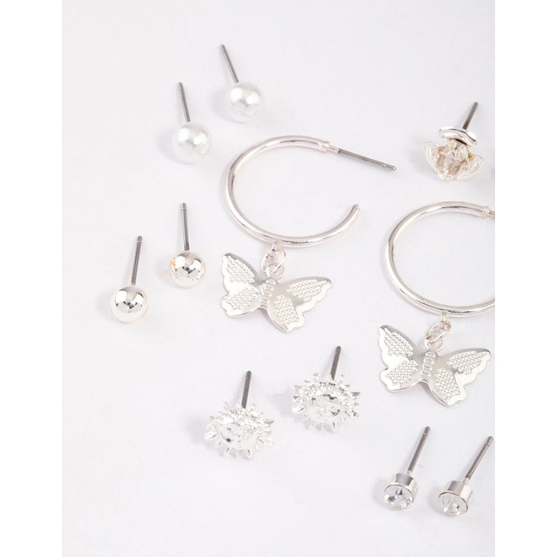 Silver Mixed Butterfly Garden Earrings 8-Pack