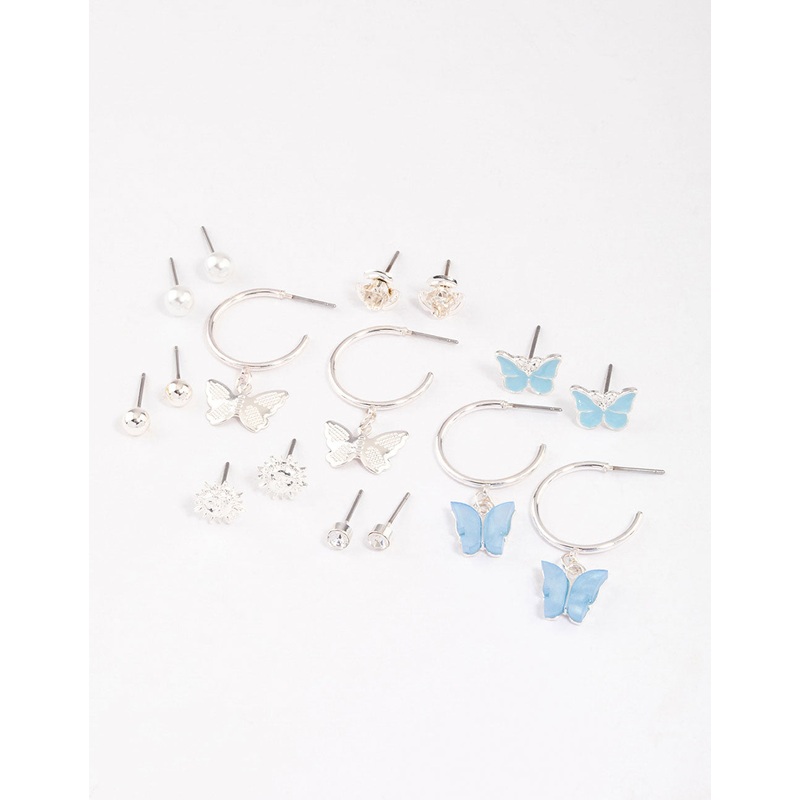 Silver Mixed Butterfly Garden Earrings 8-Pack