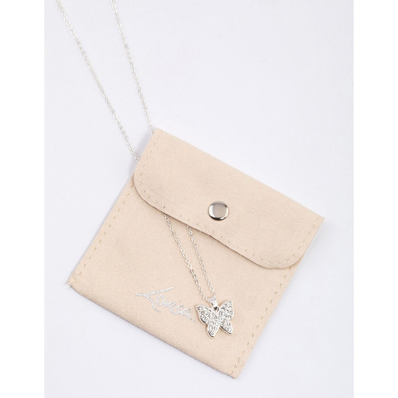 Silver Pave Butterfly Necklace & Polishing Set
