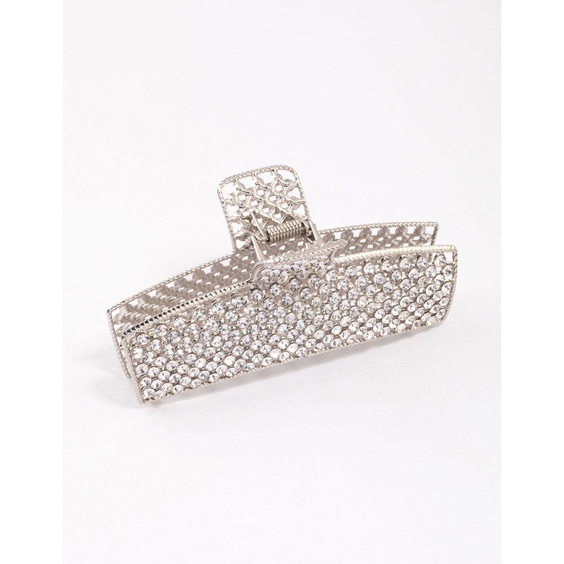 Silver Rectangle Diamante Hair Claw Clip