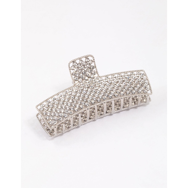 Silver Rectangle Diamante Hair Claw Clip