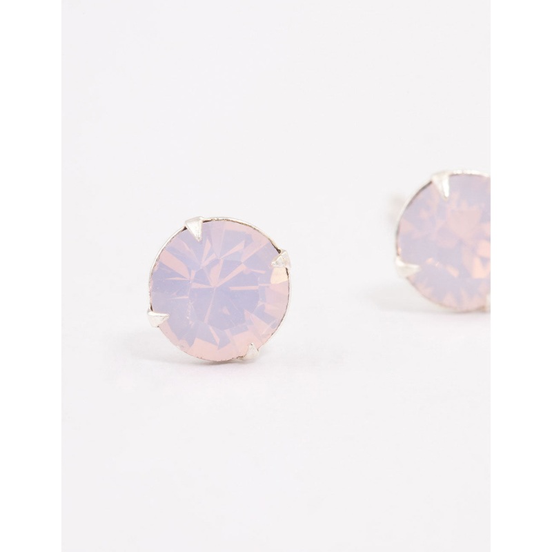 Sterling Silver Pink Oval Stud Earrings