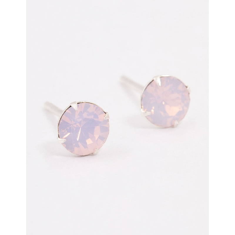 Sterling Silver Pink Oval Stud Earrings