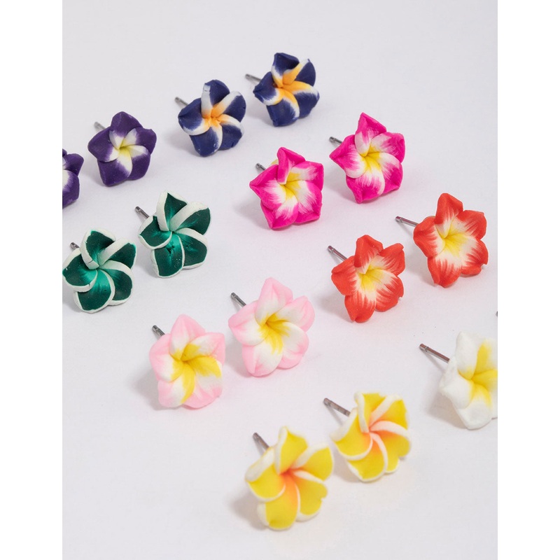 Bright  Frangipani Stud Earrings 8-Pack