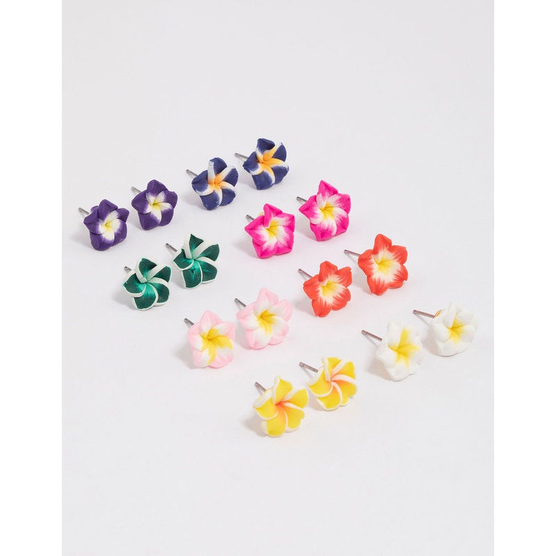 Bright  Frangipani Stud Earrings 8-Pack