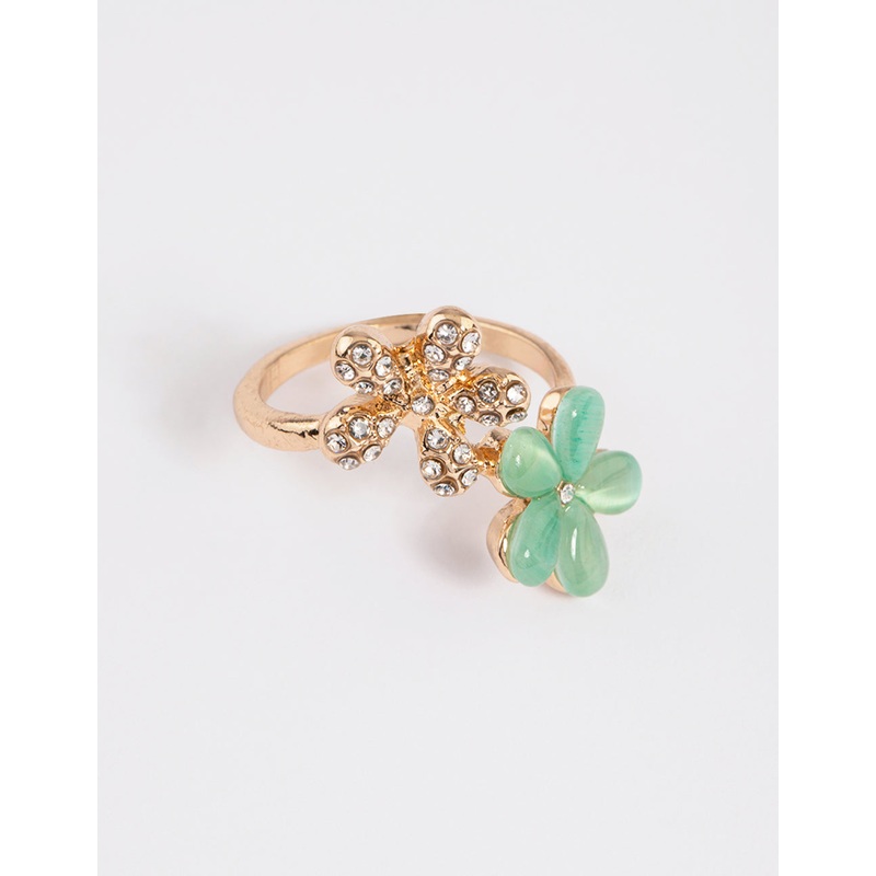 Gold Diamante & Cats Eye Flower Ring