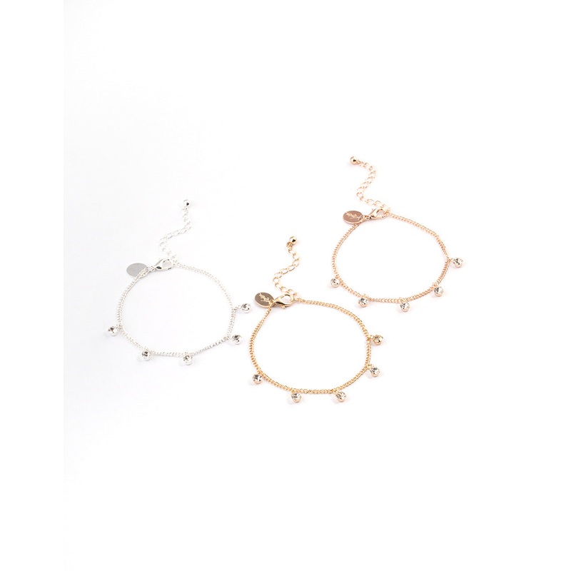 Mixed Metal Diamante Droplet Bracelet Pack