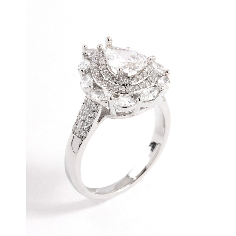 Silver Flare Pear Cubic Zirconia Ring