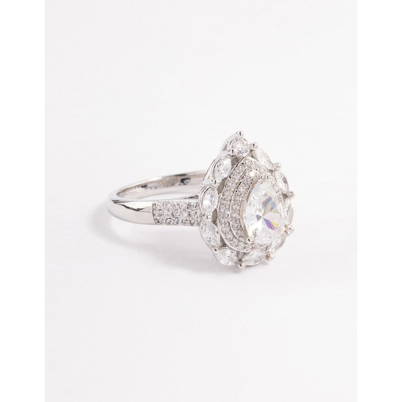 Silver Flare Pear Cubic Zirconia Ring