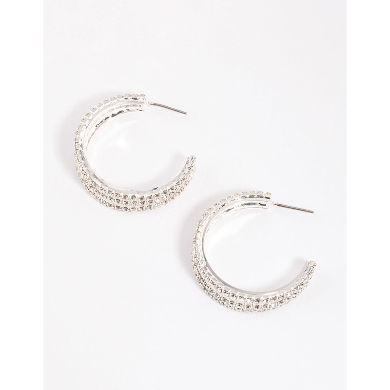 Silver Triple Illusion Mini Hoop Earrings