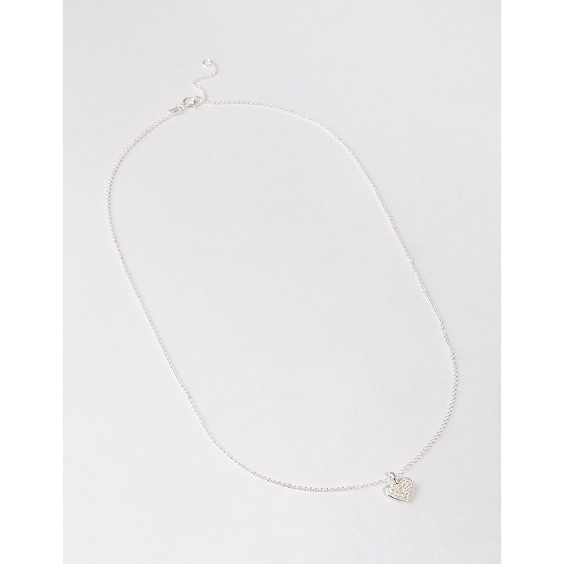 Sterling Silver Pave Cubic Zirconia Heart Necklace
