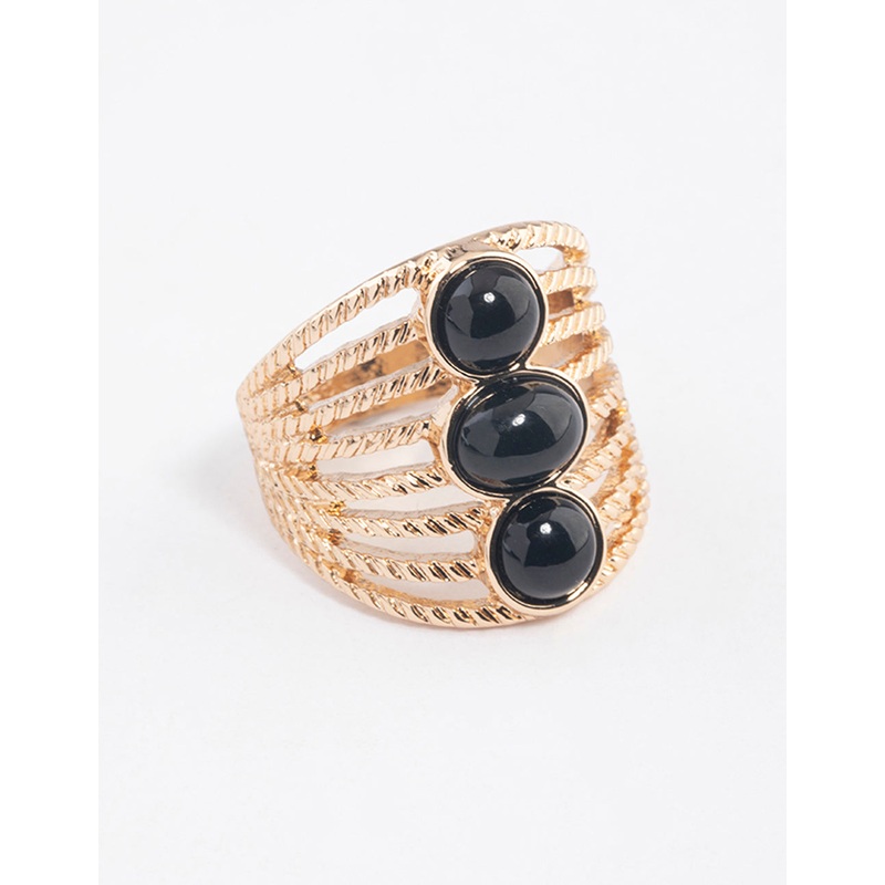 Black Vertical Triple Stone Ring