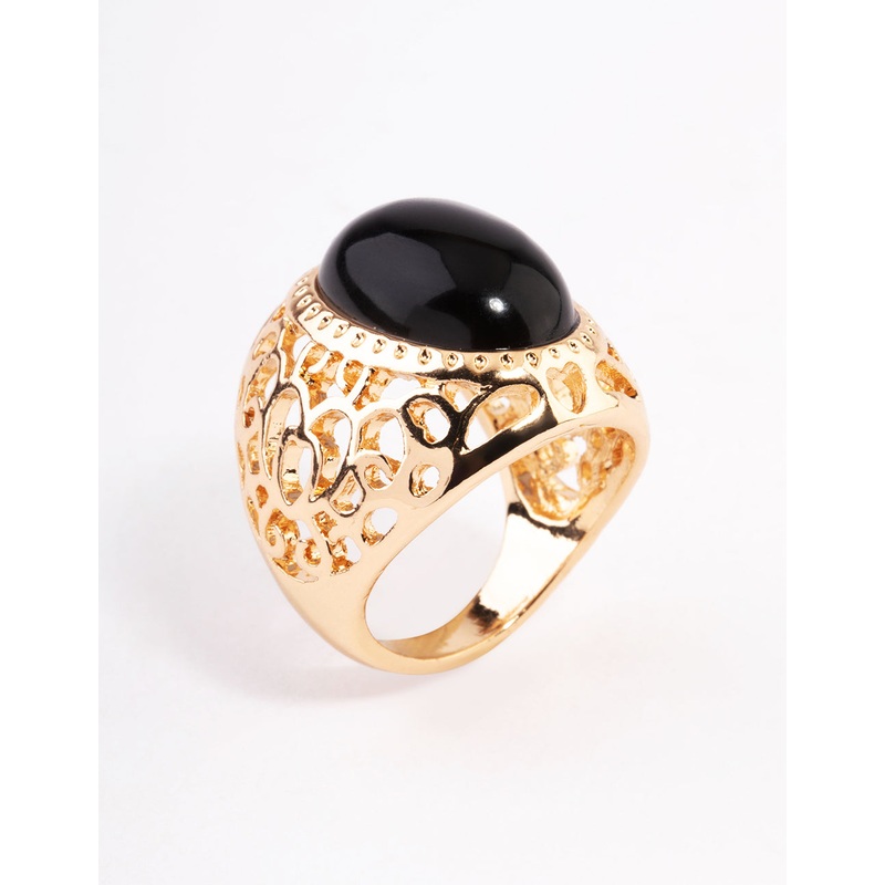 Gold Black Filigree Ring|SM|ML