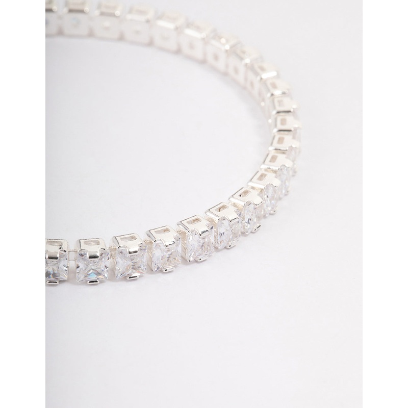 Silver Plated Square Cubic Zirconia Tennis Bracelet