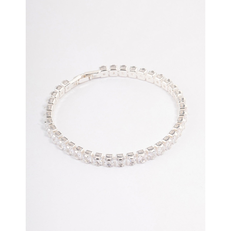 Silver Plated Square Cubic Zirconia Tennis Bracelet