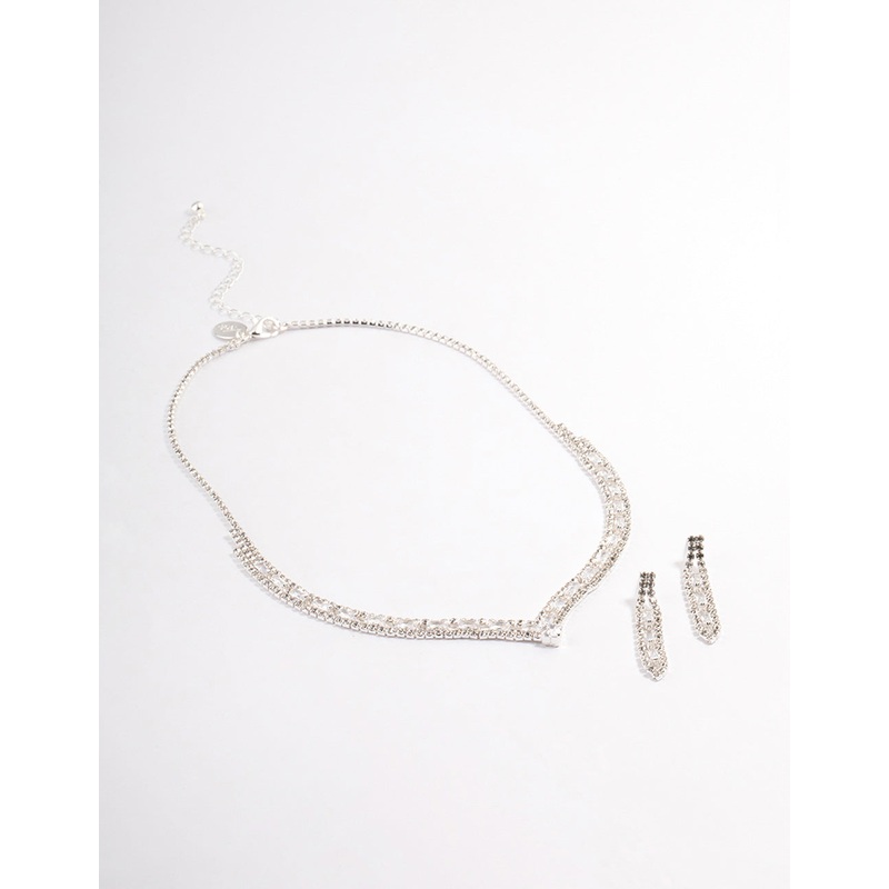 Silver Rectangle Graduated Pendant Jewellery Sets