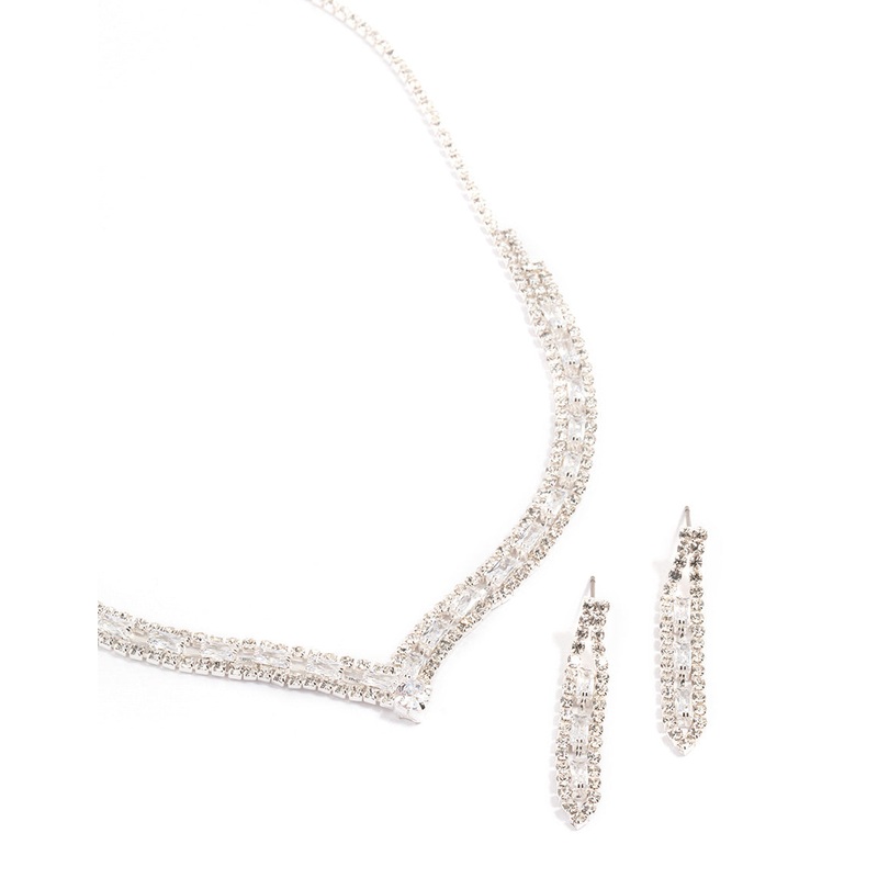 Silver Rectangle Graduated Pendant Jewellery Sets