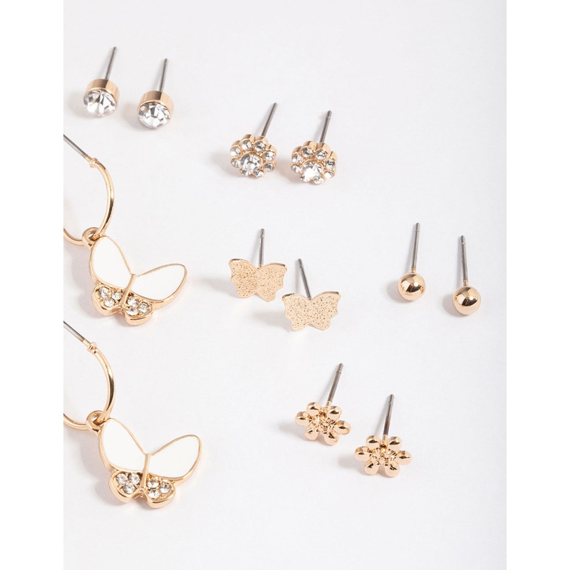 Gold Diamante Butterfly Garden Earrings 8-Pack