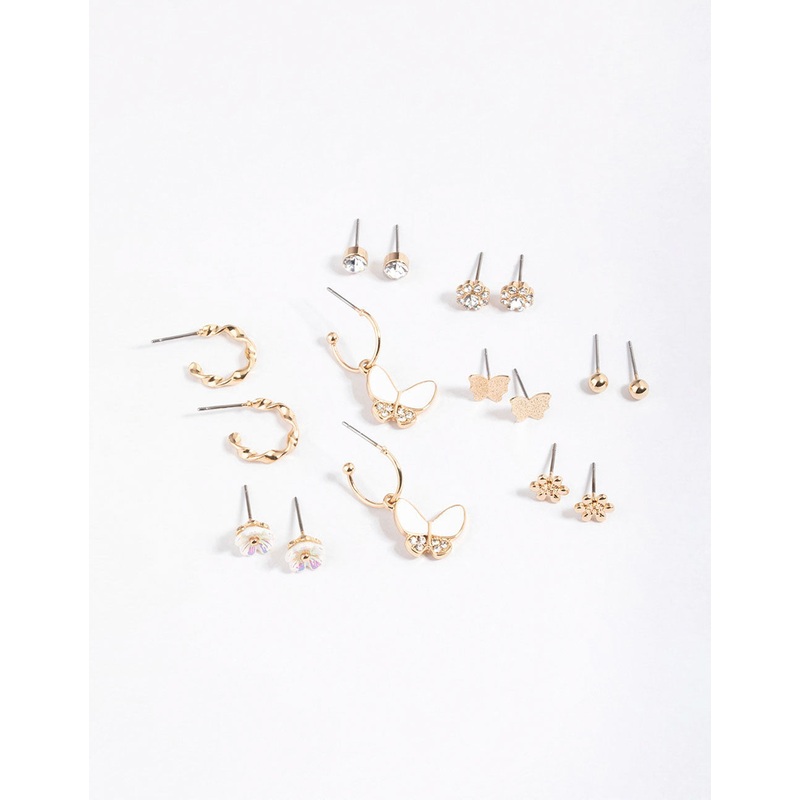 Gold Diamante Butterfly Garden Earrings 8-Pack