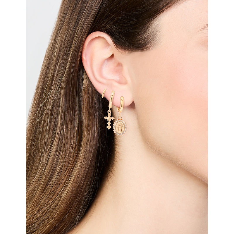Gold Diamante Cross Huggie Earrings 3-Pack